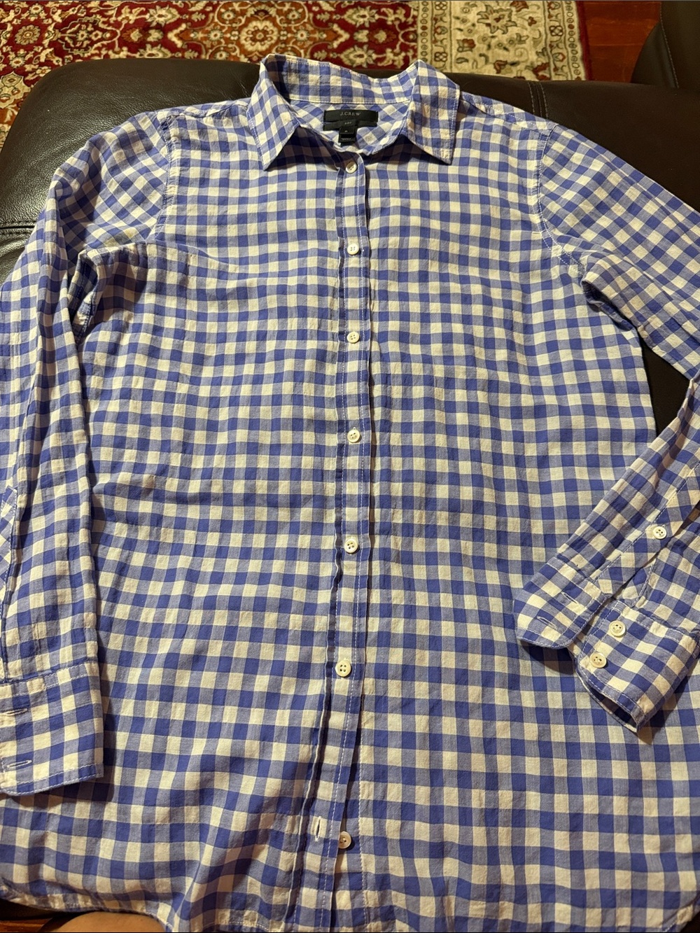 J. Crew Blue and White Gingham Button-Down Shirt